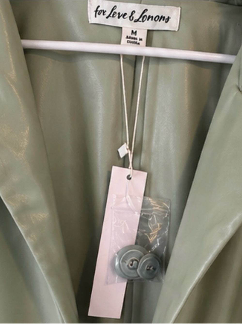 For Love & Lemons Light Sage Vegan Leather Trench Coat